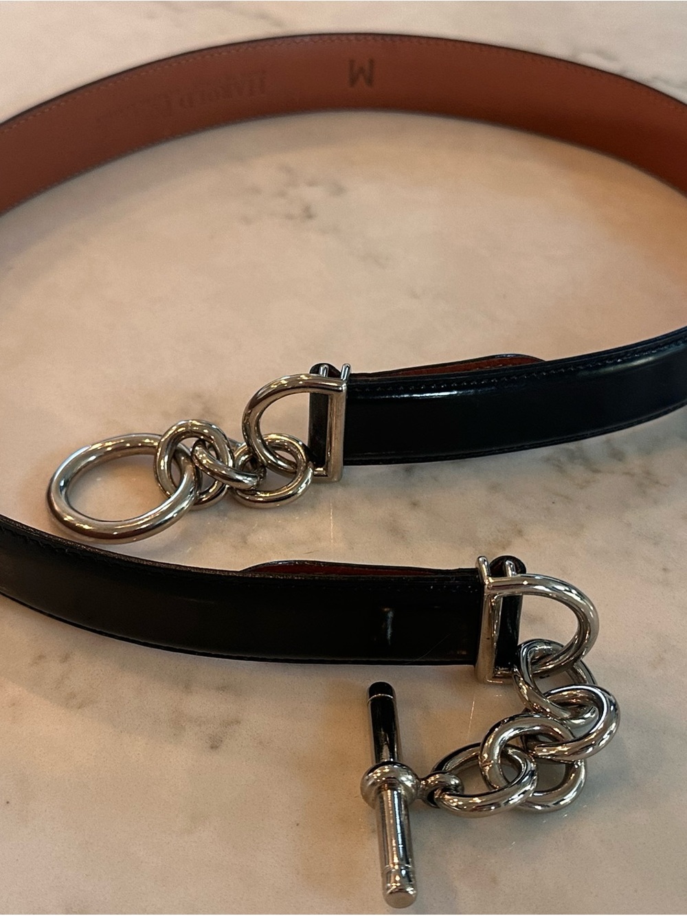 Black Leather Chain-Toggle Women’s Belt